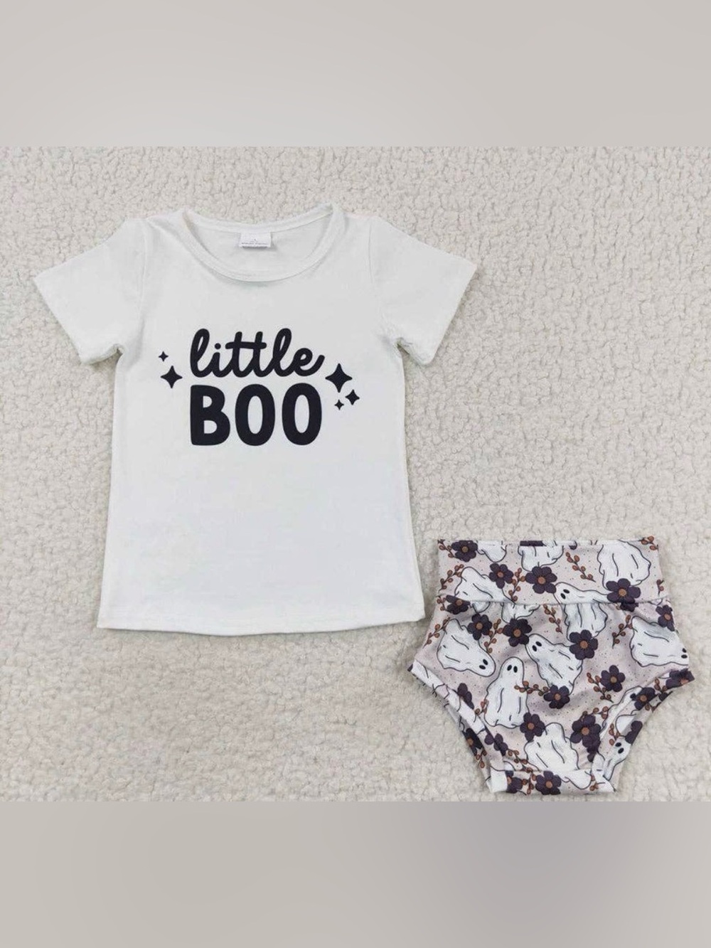 Unbranded Baby’s 'Little Boo' White Tee & Ghost Floral Bummies Matching Set